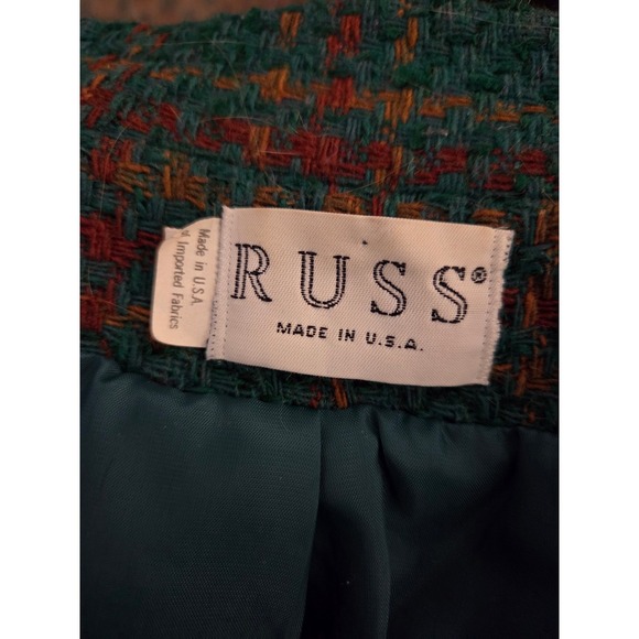 RUSS 80s Union Label Plaid Wool Blend Blazer Jacket Green Gold Button Women's‎ - Picture 7 of 7